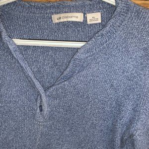 Liz Claiborne Pullover Sweater Long Sleeve Liz Wear Women's XL Blue Ribbed